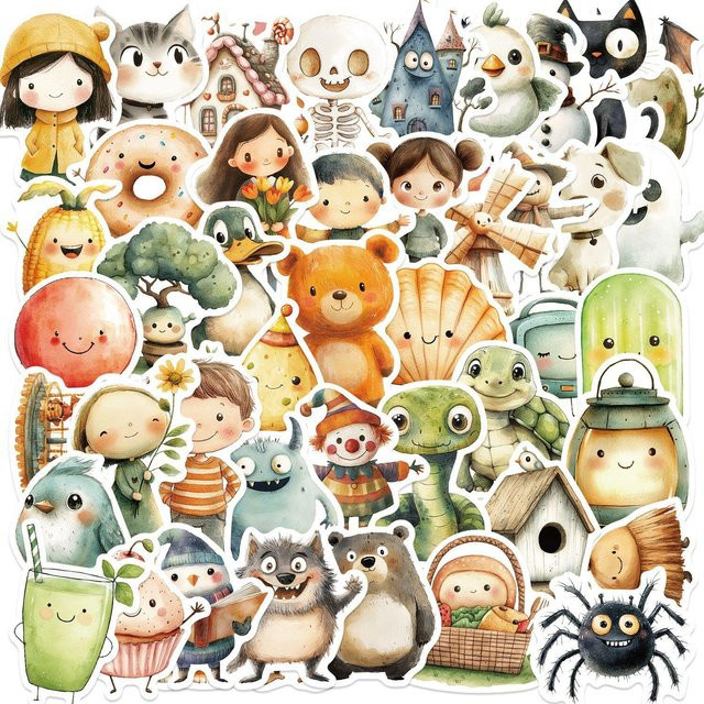 Wucifang Jewelry Tieraufkleber, Cartoon Graffiti, 50 Stück, beige - Bild 1