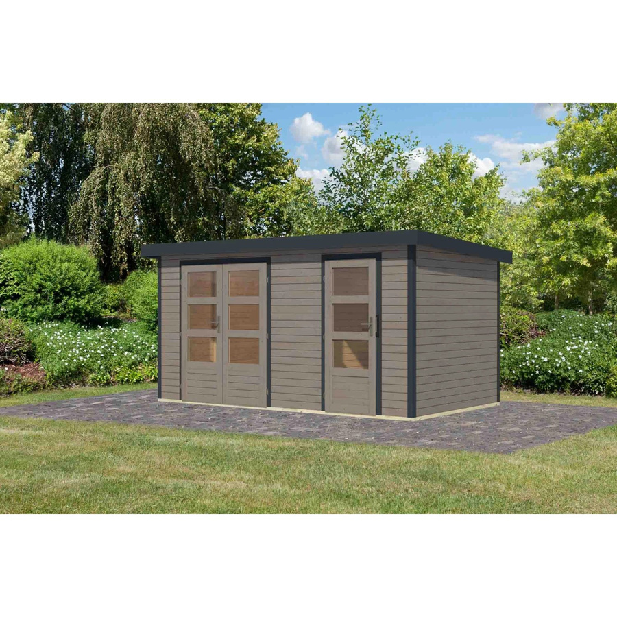 Karibu Gartenhaus Alfredo D in Wassergrau/Anthrazit aus Fichtenholz und Metall, B/T/H: 400 x 209 x 213 cm - Bild 2