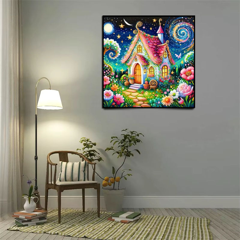 HUACAN Diamant-Mosaik Set mit floralem Design, rund, mehrfarbig, zur Wandmontage - Bild 3