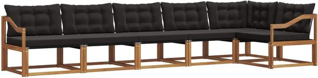 vidaXL Outdoor-Sofagarnitur 6-teilig L-Form aus Akazienholz und Textilene mit Kissen in Schwarz und Natur - Bild 1
