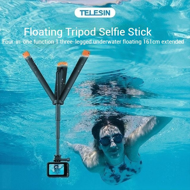 TELESIN Schwimmender Selfie-Stick Stativ in Schwarz für Insta360, DJI OSMO Action und GoPro Hero - Bild 1