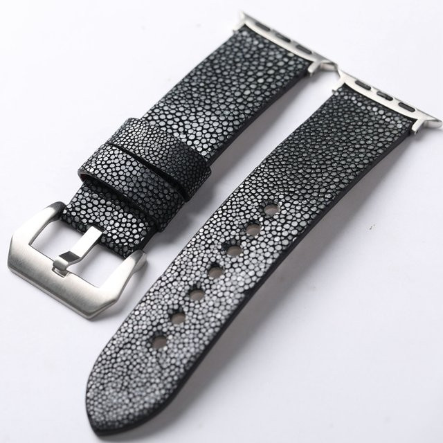 Raystray Uhrenarmband Leder, Perlenfisch, Schwarz, Herren, Vintage - Bild 1
