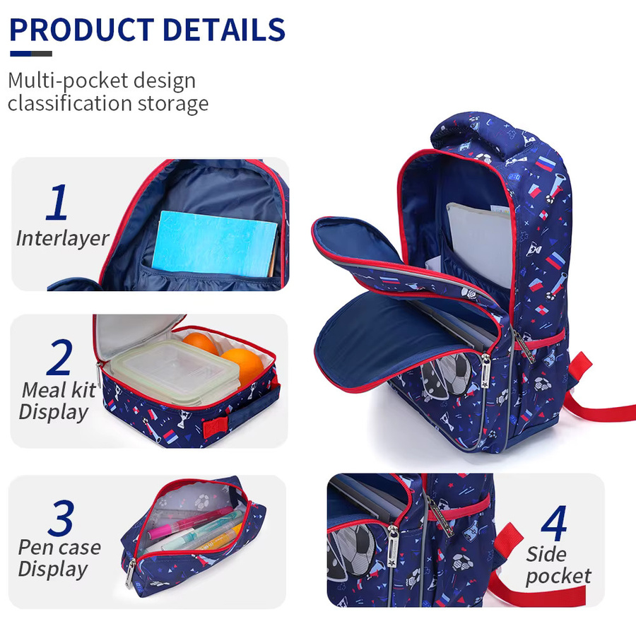 3-teiliges BLING BABIES Schulset für Jungen mit 17-Zoll-Rucksack, Lunchbox und Stifttasche im Cartoon-Fußball-Design mit Leuchteffekt in Blau - Bild 5