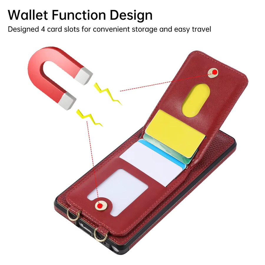 Leder Lanyard Handyhülle mit Wallet Card für Samsung Galaxy S25 S24 S23 S26 Ultra S22 Plus S21 FE S20 Note 20 Ring Flip Cover in Schwarz und Rot - Bild 5