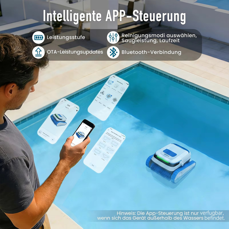 AiRROBO PC20 Kabelloser Poolreinigungsroboter mit App- und Bluetooth-Steuerung, intelligente Navigation, Wandkletterfunktion und 3 Reinigungsmodi, Farbe: Weiß/Beige - Bild 5