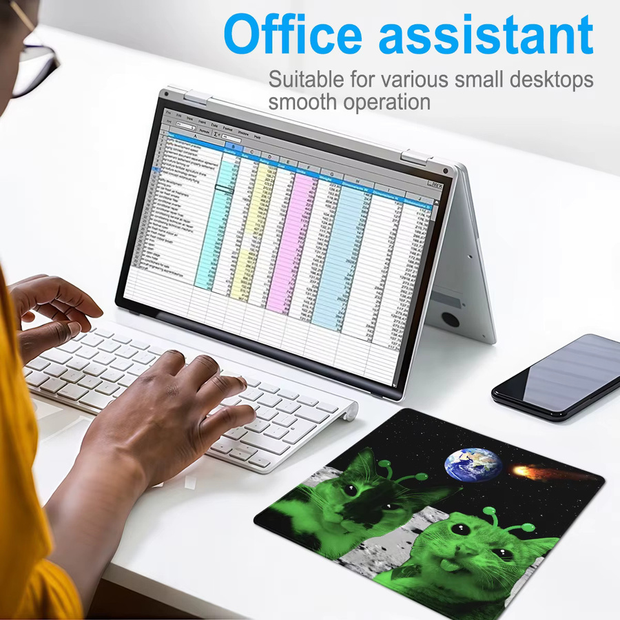 BuDuCoost Alien Cat Meme Mauspad, rutschfeste Schreibtischunterlage aus Gummi in Multicolour, Kawaii Katzen Gaming-Mauspad für Laptop und Büro - Bild 2