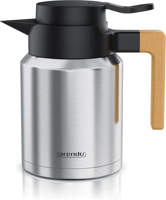 Arendo Isolierkanne aus Edelstahl mit Holzgriff in Silber, 1,2 l, doppelwandig und auslaufsicher - Bild 1