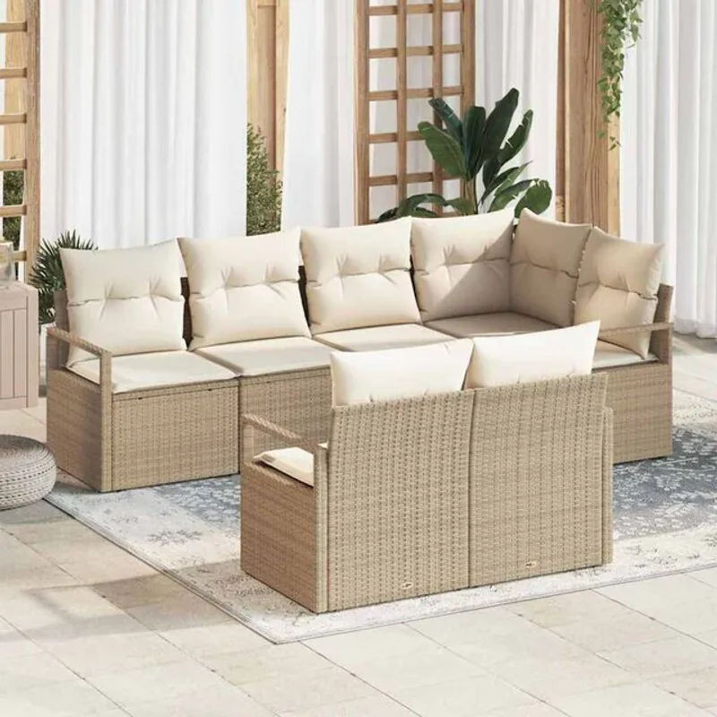 Vidaxl Garten-Sofa-Set aus Rattan und Metall mit 7-teiligen Polstern und integrierter Speicherbox in Beige und Creme - Bild 1