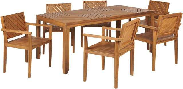 Beliani Gartentisch Set BARATTI aus Akazienholz in Heller Holzfarbe, B/T/H: 180 x 90 x 74 cm mit 6 Stühlen - Bild 1