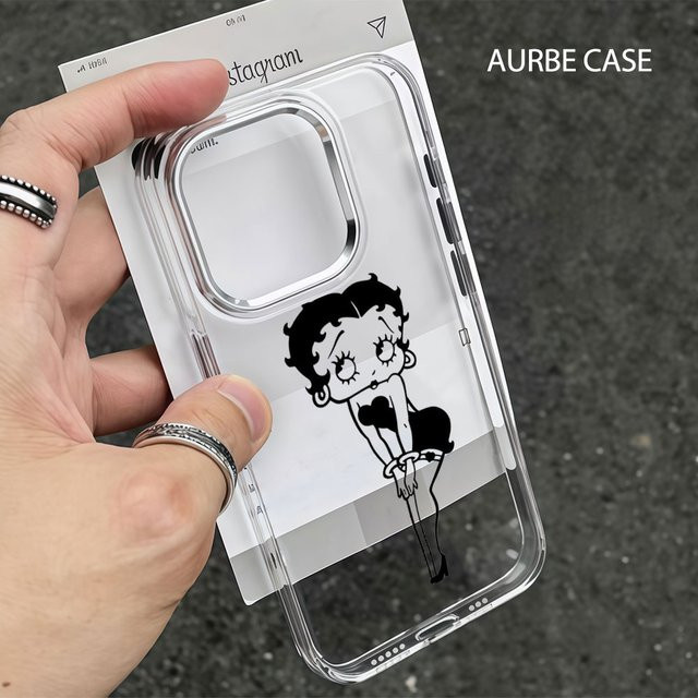 Aurbe Handyhülle B-BettyS mit Boop Charm für iPhone 17 16 15 14 13 12 11 Pro Max 16E, Transparent mit silbernem Linsenrahmen - Bild 1