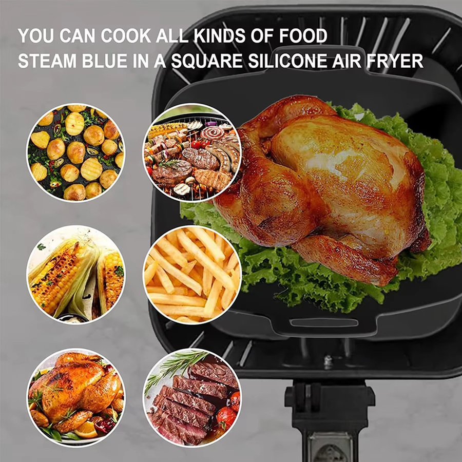2er-Set Silikon Liner für Ninja Dual Air Fryer, wiederverwendbare Backformen in Schwarz und Blau, rechteckig - Bild 2