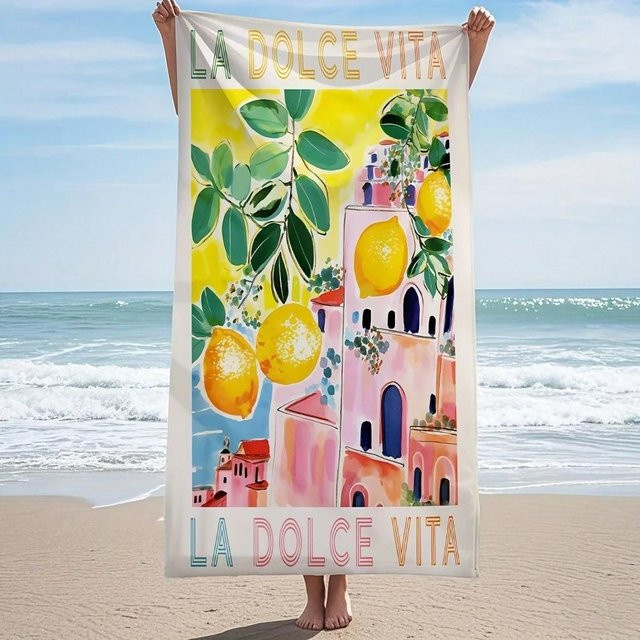 Schnelltrocknendes Strandtuch mit italienischem Zitronenprint von JMG Household Supplies, Mehrfarbig, B: 50 cm, L: 100 cm - Bild 1