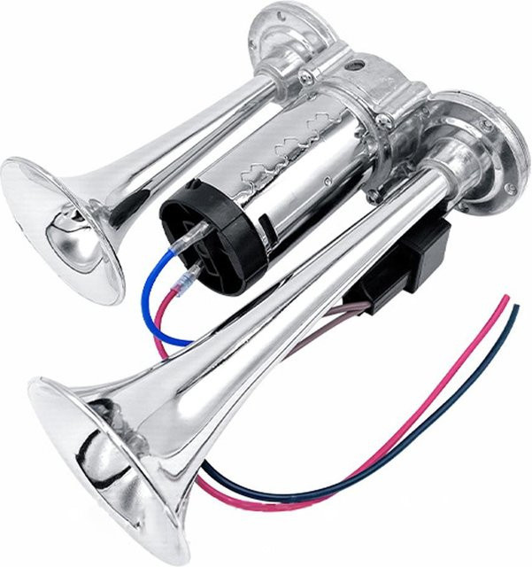 TOMTOP Doppeltrompeten Hupenset mit Kompressor, super lautes 600 dB Hupenset für 12 V Autos, Motorräder und LKWs, Farbe: Silber - Bild 1
