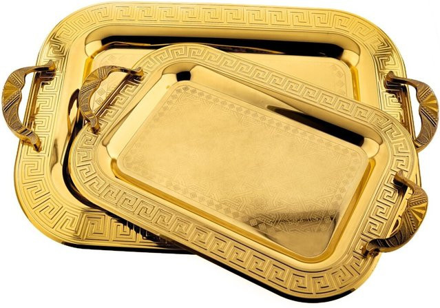 2er-Set rechteckige Serviertabletts aus Edelstahl von Almina in Gold - Bild 1