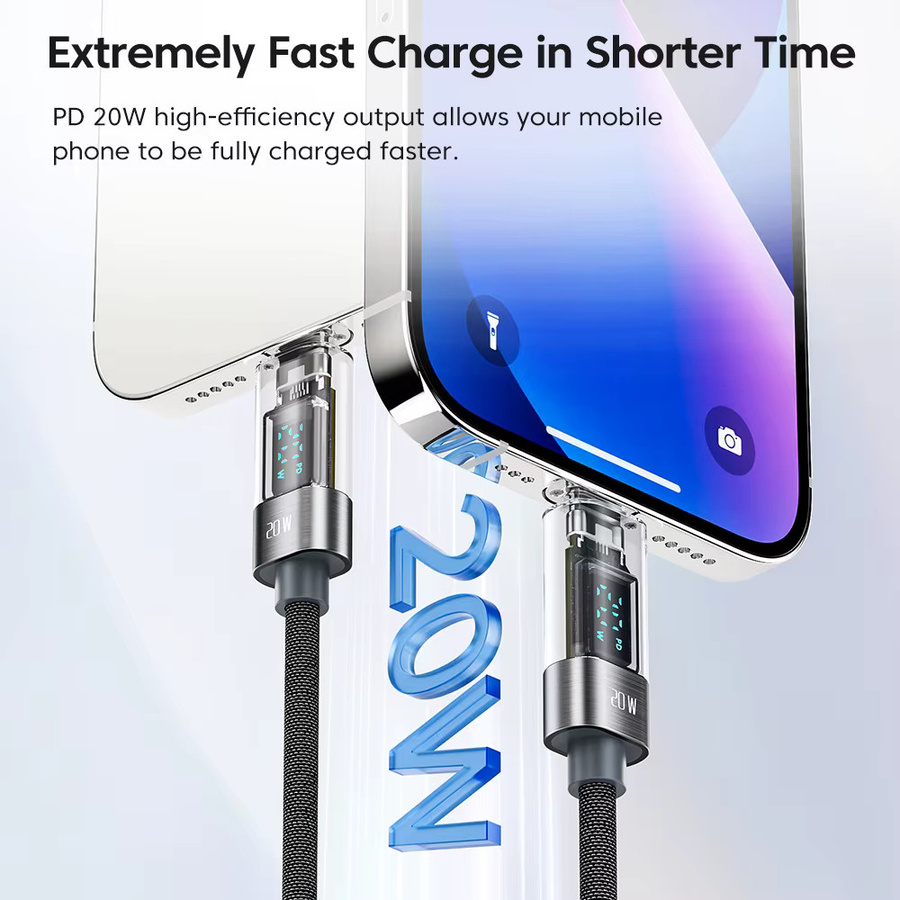 Toocki USB Typ C Schnellladekabel mit Digitalanzeige für iPhone und iPad, 20W, Lila - Bild 4