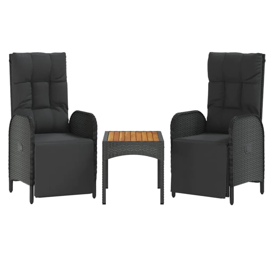 Furnicato Outdoor Relaxsessel Set Schwarz mit Tisch und wetterfesten Kissen aus Poly Rattan und Akazienholz, B/T/H: 57 x 62,5 x 109 cm - Bild 2