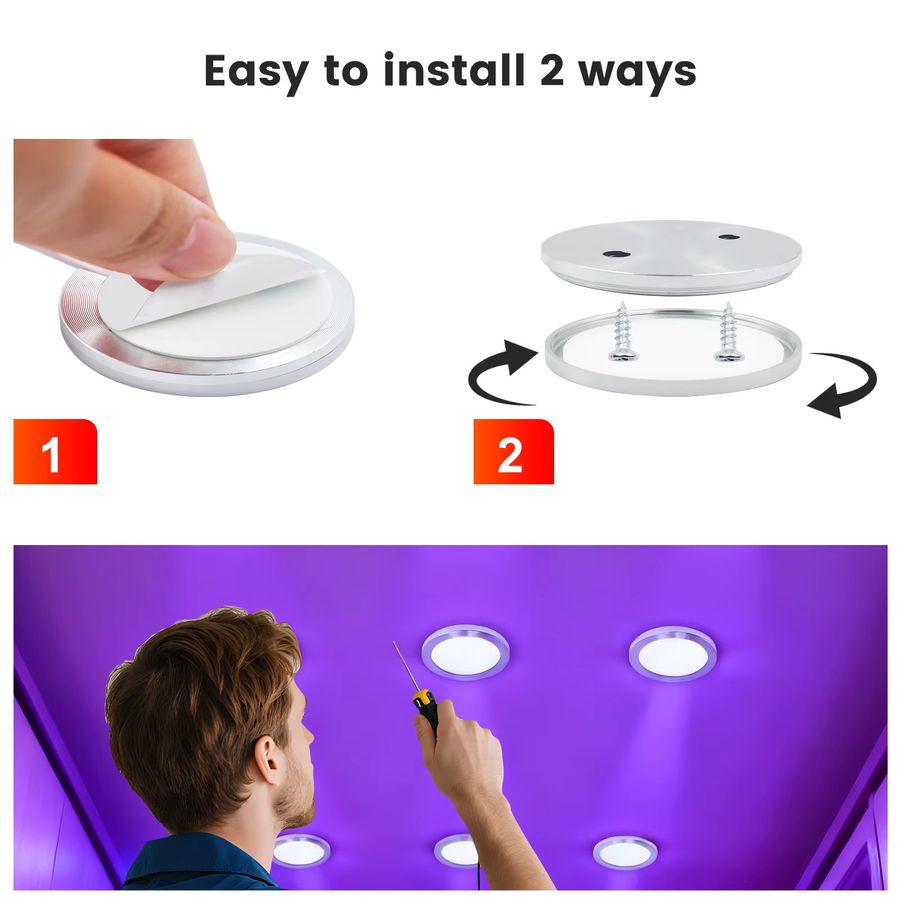 KISUFU Smart RGB LED Deckenstrahler mit Bluetooth und WIFI App-Steuerung, dimmbar, runde Unterschrankleuchte, 12V - Bild 4