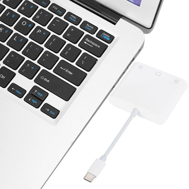 Alloet 3-in-1 USB-C Speicherkartenadapter für SD, TF und CF in Weiß für iPad, iPhone 15 und MacBook - Bild 1