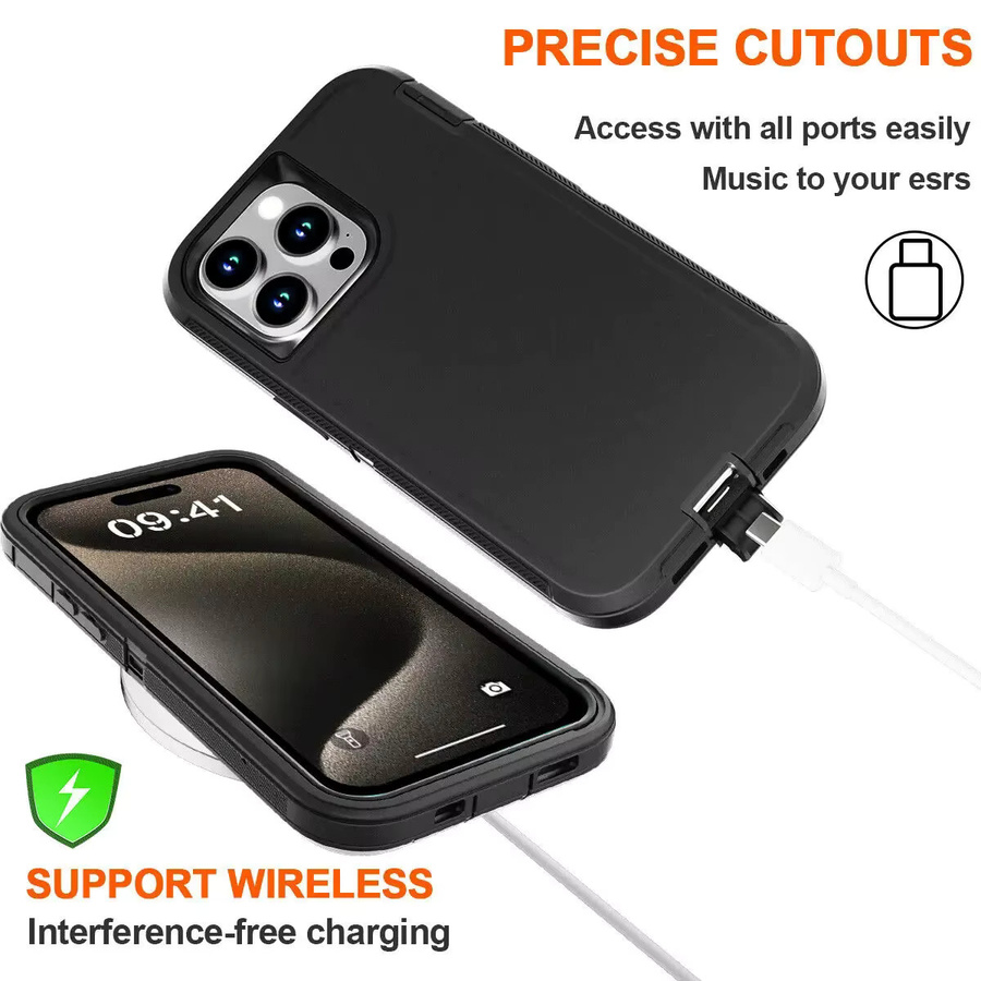 Robuste 3-in-1 Schutzhülle für iPhone 16 15 14 13 11 Pro Max Mini X XR XS Max SE in Militärschutzklasse, staubdicht und stoßfest, Farben: Schwarz, Rot, Lila - Bild 4