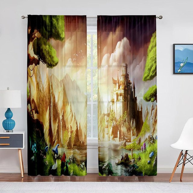 Transparenter Voile-Vorhang mit Elfen-Motiv für Wohnzimmer und Schlafzimmer, Breite: 100 cm, Höhe: 250 cm - Bild 1