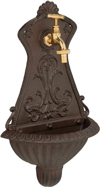 Relaxdays Wandbrunnen aus Gusseisen in Braun mit Wasserhahn, B: 42 cm, T: 24,5 cm, H: 11,5 cm - Bild 1