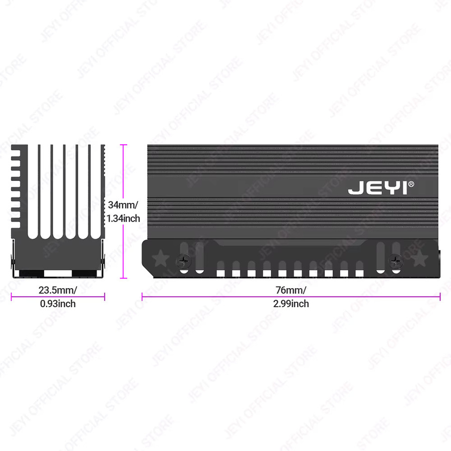 JEYI M.2 SSD Kühlkörper Aluminium-Thermokühler für NVMe und NGFF SATA, passiv, Silber/Schwarz - Bild 6