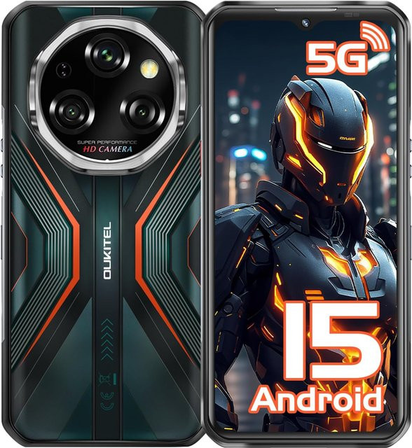 OUKITEL WP55 5G Smartphone Orange mit 256 GB Speicher, 36 GB RAM, 6,58 Zoll FHD+ Display, 11000mAh Akku, Android 15, 108MP Kamera, NFC und seitlichem Fingerabdrucksensor - Bild 1