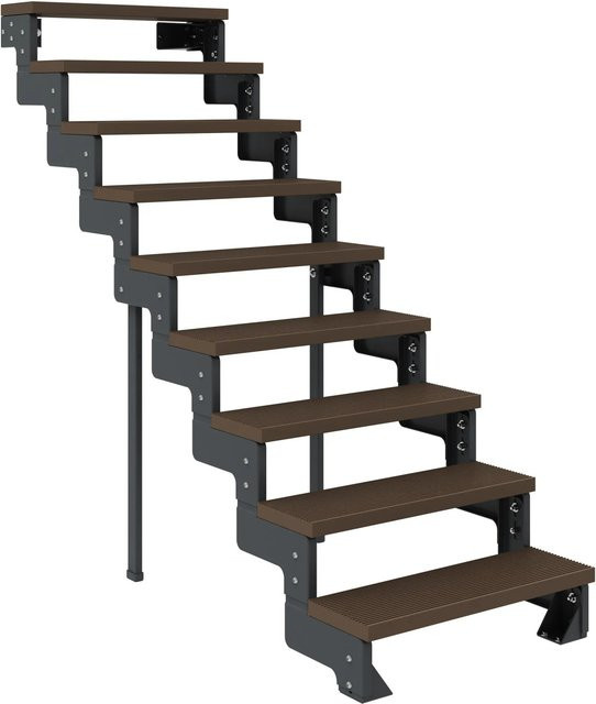 Dolle Außentreppe Gardentop aus Stahl und Holz in Anthrazit und Braun mit 9 Stufen und einer Breite von 80 cm ohne Geländer - Bild 1