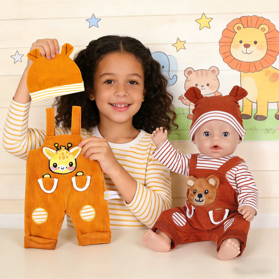 dearbei Puppenkleidung, Bären- und Giraffen-Kostüm, gestreifter Overall mit Hut, Zubehör - Bild 3