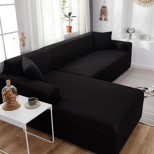 Elastischer L-Form Sofabezug aus Spandex in Schwarz für Ecksofas, Breite: 90-140 cm - Bild 1