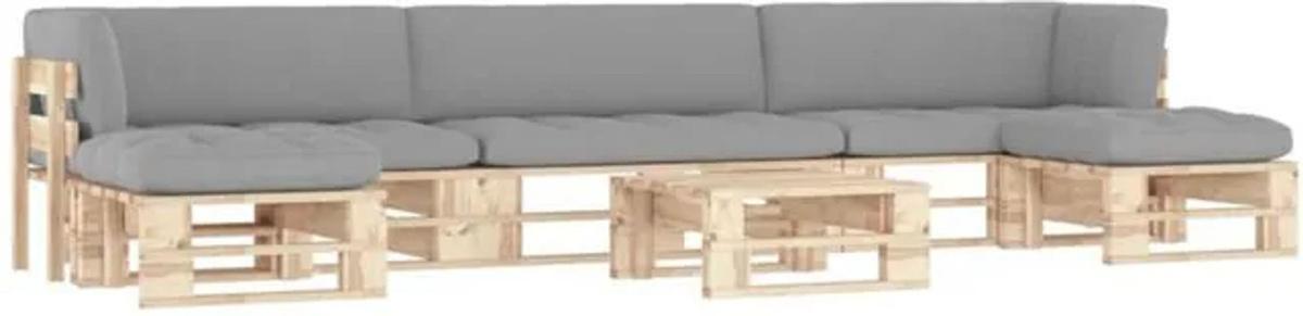 6-tlg. Paletten-Lounge-Set vidaxl aus imprägniertem Kiefernholz mit grauen Polstern im Landhaus- und Modern-Stil - Bild 1