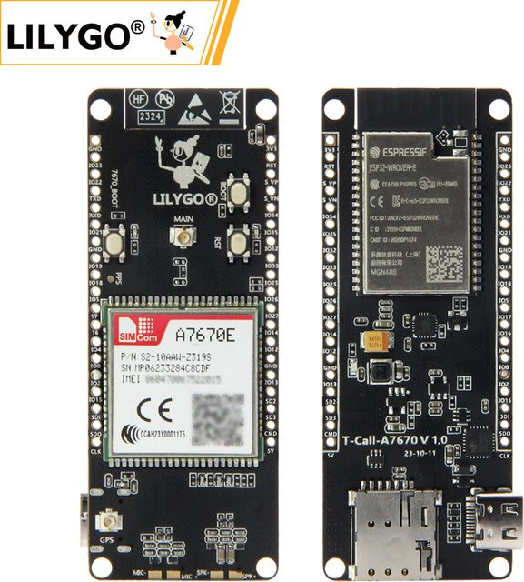 Lilygo T-Call A7670 ESP32 Entwicklungsboard mit 4G LTE GSM Mobilfunk, WLAN und Bluetooth in Schwarz - Bild 1