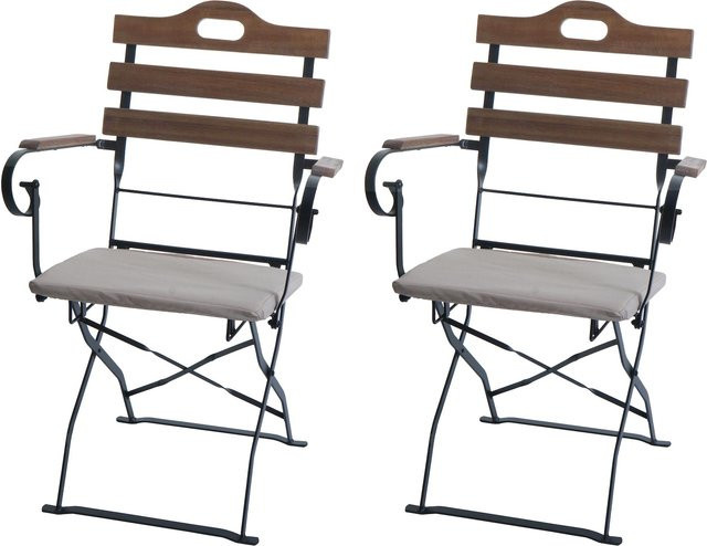 2er-Set MCW Biergartenstühle J40 aus Akazie mit Polstern in Hellbraun und Beige - Bild 1