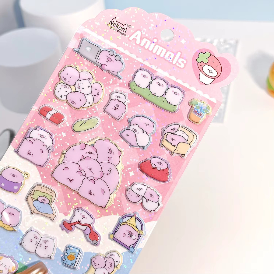 Nekoni Happy Animals 3D Puffy Aufkleber Capybara und Katze Multicolour für Scrapbooking und Journaling - Bild 1