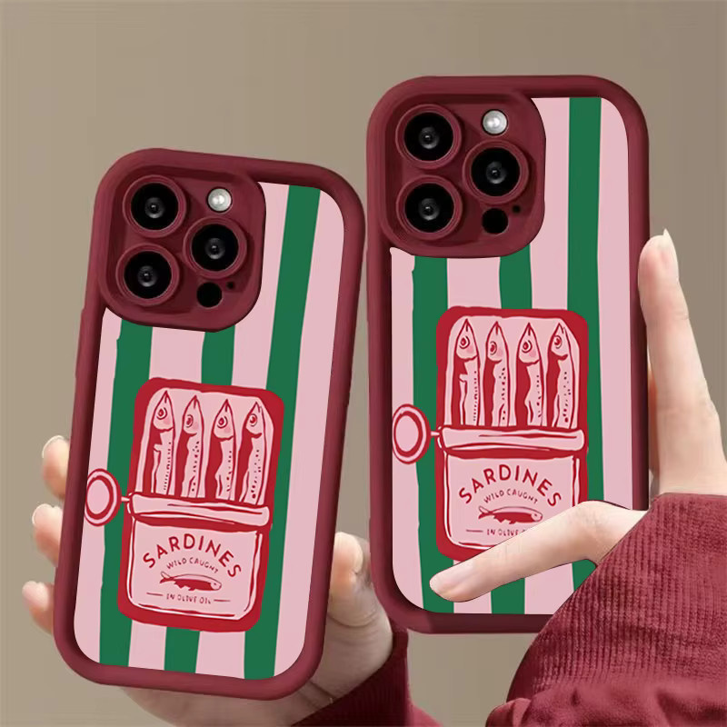 Retro Handyhülle mit lustigem Sardinen-Dosen-Design und Streifen in Rot und Multicolour für iPhone Modelle - Bild 5