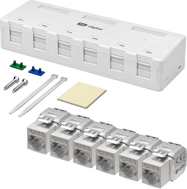 hb-digital Netzwerkdose Aufputz 6-Port CAT 8 Keystone Set - Bild 1