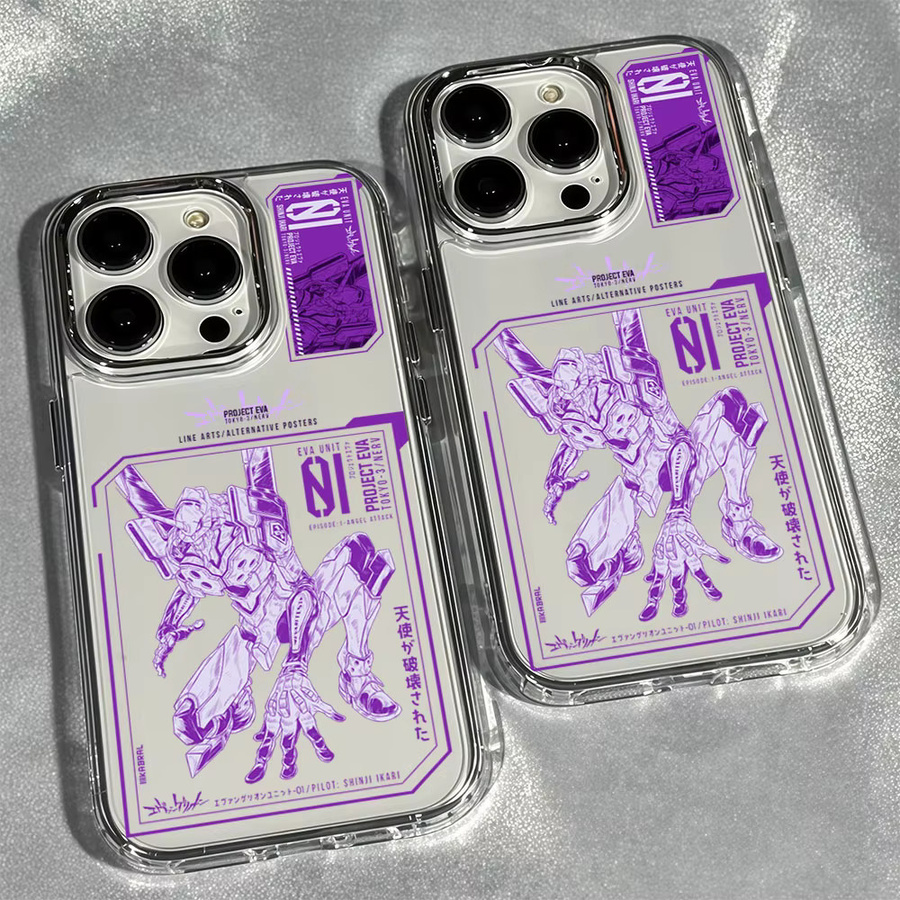 Aurbe Handyhülle für iPhone 17 16 15 14 13 Pro Max 16E Transparent mit silbernem Linsenrahmen N-Neon G-Genesis E-Evangelion Design - Bild 2