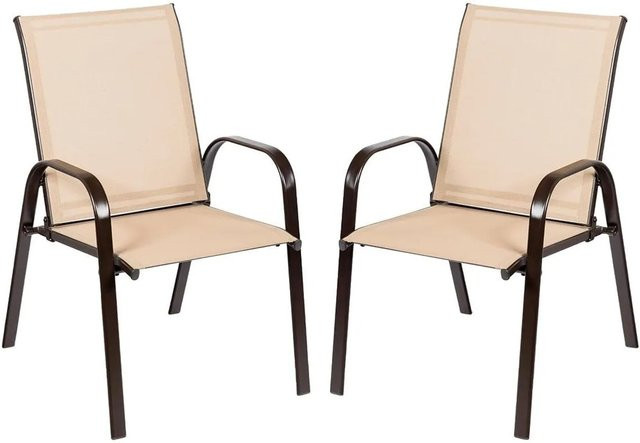 Costway 2er Set Gartenstühle mit Armlehnen in Beige aus Metall und Stoff, bis 200 kg belastbar - Bild 1
