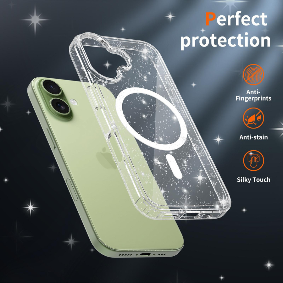 NYFundas Hybrid Schutzhülle mit MagSafe und Glitzer für iPhone 17, 16, 14, 13 Pro Max Plus – Transparent - Bild 4