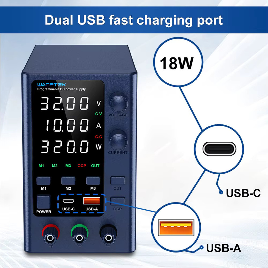 Wanptek Programmierbares DC-Labornetzteil mit Speicherfunktion, Spannungsregler Tischstromquelle, 60 V 5 A / 30 V 5 A / 10 A - Bild 3