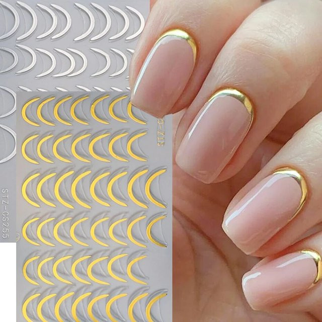 Nagelaufkleber Metallic, Silber Gold, Streifen und Wirbel, Unisex - Bild 1