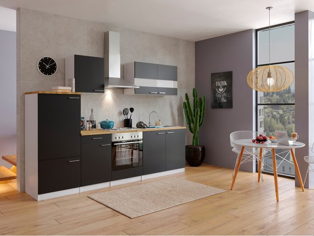 Respekta Küchenzeile KB270WS in Weiß und Schwarz mit Soft-Close-Türen und Einbaufunktion, Breite: 270 cm - Bild 1