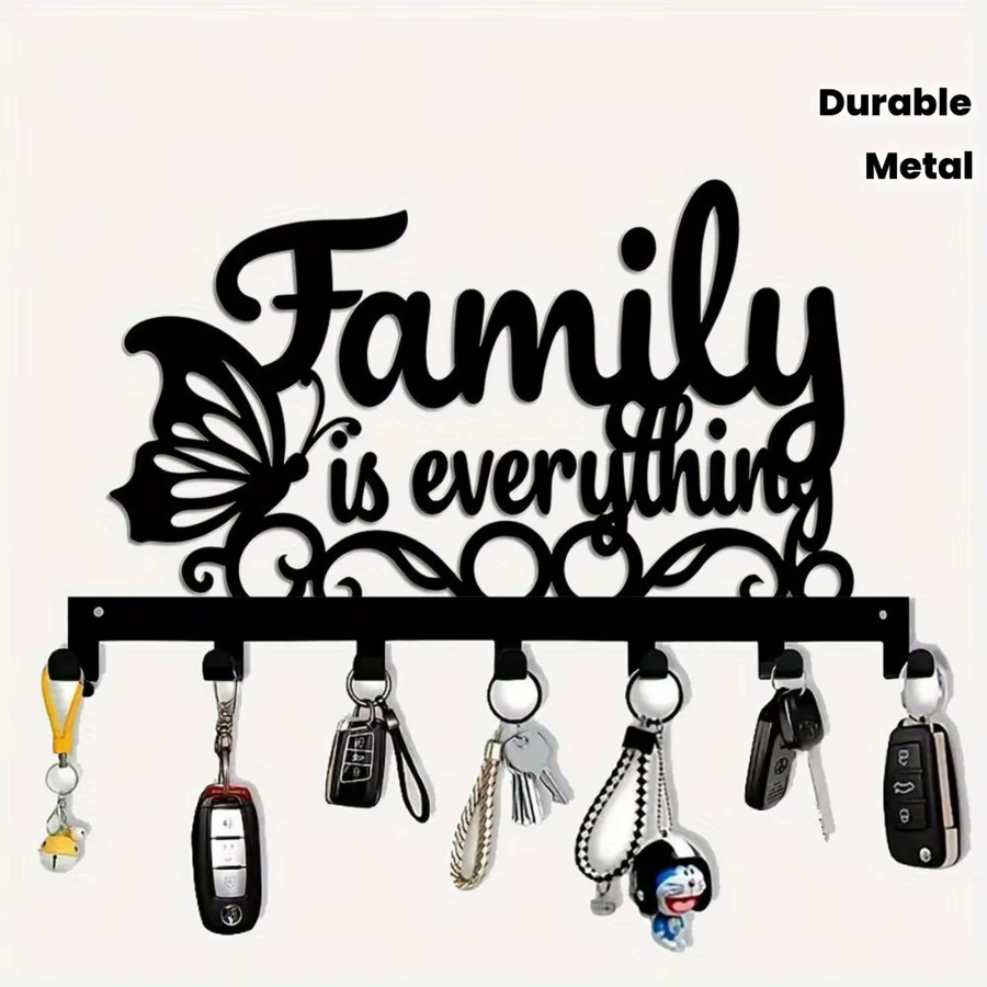 CIFBUY Family First Schlüsselhalter aus Metall mit 7 Haken, rustikaler Wandorganizer für Flur und Eingangsbereich - Bild 3