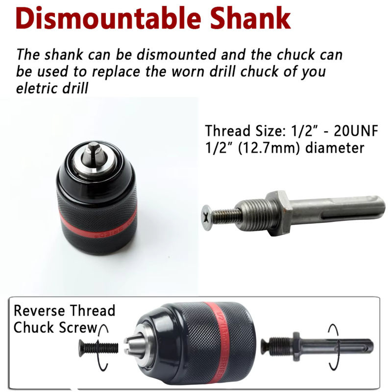 SLADE Heavy Duty Schnellspannbohrfutter aus Metall mit Sechskantschaft, SDS und quadratischer Buchse, 1/2-20UNF, 1,5-13mm - Bild 5