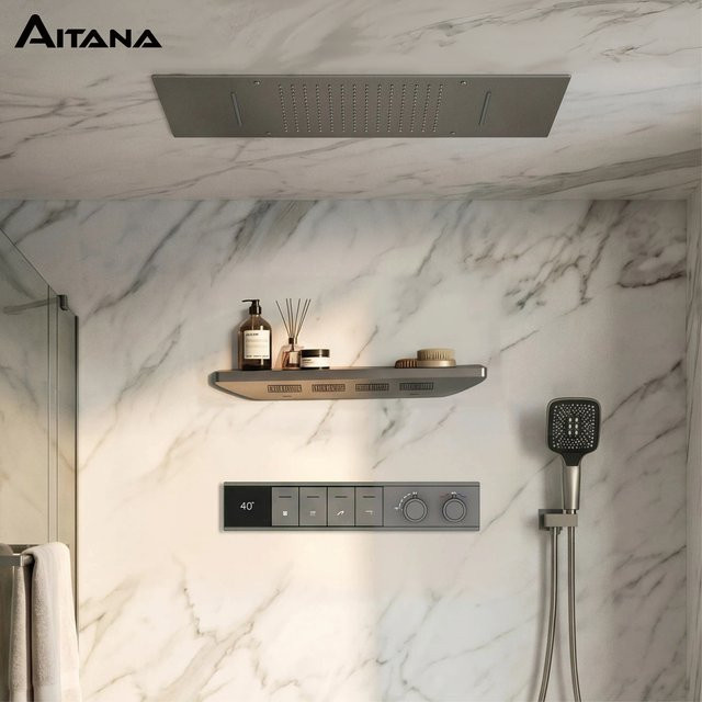 Aitana Regenduschsystem mit LED-Digitalanzeige und Thermostat-Mischer für Heiß- und Kaltwasser - Bild 1