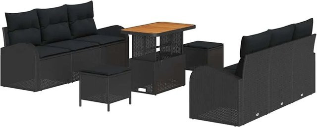vidaXL Garten-Sofa-Set aus Poly Rattan in Schwarz mit 9 Teilen und Kissen - Bild 1