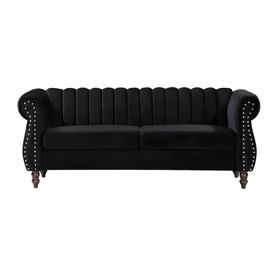 Vente-unique Chesterfield Sofa Trumbo in Schwarz aus Samt, Breite: 195 cm - Bild 2