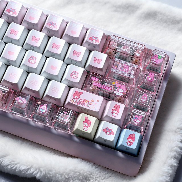 Sanrio Melody Tastenkappen-Set in Rosa, Cherry Profile PBT+PC Keycaps für mechanische Tastaturen MX 61/68/96/104 - Bild 1