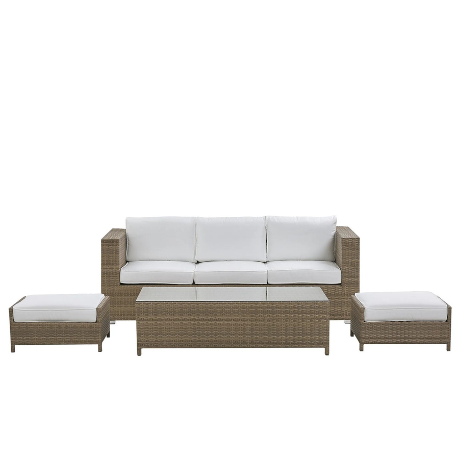 Beliani Lounge Set BELLUNO Polyrattan mit 3-Sitzer Sofa, Ottoman und Couchtisch in Weiss, Silber und Braun, B/T/H: 191 x 77 x 66 cm - Bild 2