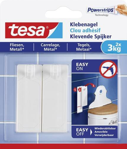 tesa Klebenagel für Fliesen und Metall in Weiß mit 2 Stück - Bild 1